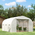 Serra a Tunnel per Giardino con 6 Finestre e Porta a Rullo, in Acciaio e PE, 3,5x3x2 m, Bianco - immagine 2