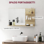 Specchio Bagno Moderno con 2 Ripiani Laterali e Ripiano Inferiore, in Legno e Vetro, 75x10x48 cm, Color Legno - immagine 4