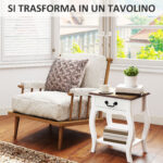 Comodino con Cassetto e Ripiano Aperto in Stile Francese in Legno, 45x35x55 cm, Bianco e Rovere - immagine 5