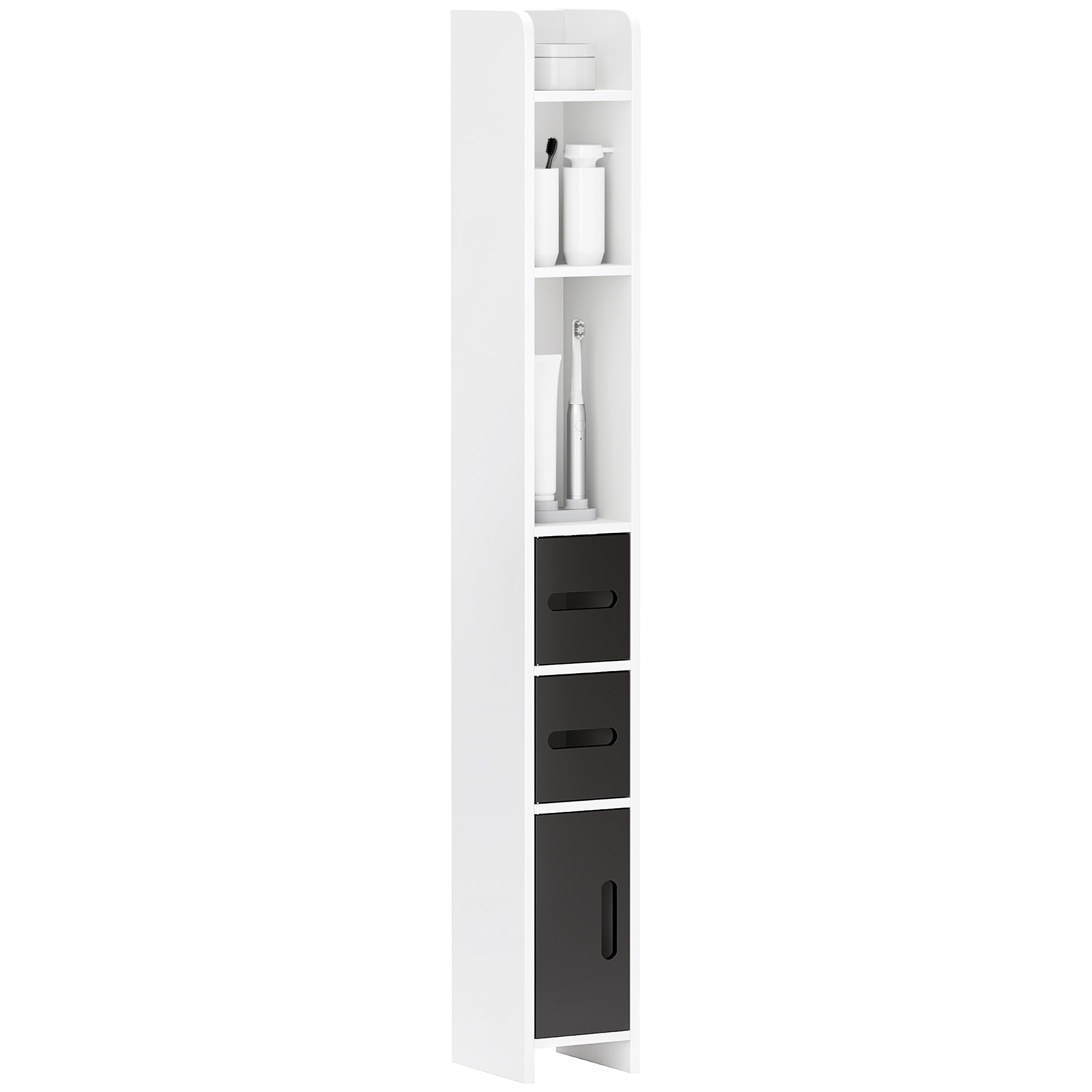 2m92df196de04c79c.jpg Colonna Bagno con 3 Mensole e 3 Armadietti, in Legno, 15x17x120 cm, Bianco e Nero - immagine 1
