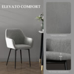 Set 2 Sedie da Pranzo Nordiche Imbottite con Braccioli Ricurvi in Tessuto Effetto Velluto, 54x57x80 cm, Grigio Scuro - immagine 5