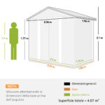 Casetta porta Attrezzi con Porte Scorrevoli e 4 Prese d'Aria, in Acciaio e PP 196x236x208 cm, Grigio Chiaro - immagine 3
