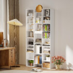 Libreria Moderna in Legno Alta 181 cm con 21 Scomparti e 10 Ripiani Regolabili, Bianco - immagine 2