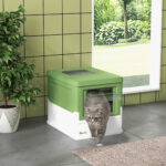 Lettiera per Gatti Chiusa con Paletta, Vassoio Estraibile e 2 Porte, 47,5x35,5x36,7cm, Verde Chiaro - immagine 2