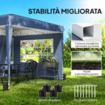 Gazebo Pieghevole 3x3 m con Pareti e Altezza Regolabile, Protezione UV 50+, Blu Scuro - immagine 6
