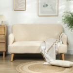 Divano 2 Posti Moderno Effetto Velluto con Imbottitura Spessa, 140x74x79cm, Bianco Crema - immagine 7