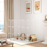Recinto per Animali Domestici Piccoli con 36 Pannelli di Metallo Modulabili con Porta, Bianco - immagine 8