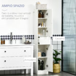 Colonna Bagno con Cassetto e 2 Armadietti Bianco Lucido, 30x28x170cm - immagine 4