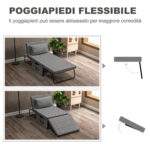 Pouf Letto Pieghevole Multiuso 4 in 1 con Schienale Reclinabile a 5 Livelli, Grigio - immagine 6