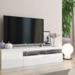 Porta tv DAIQUIRI 155 cm 1 anta battente + 1 anta a ribalta Bianco laccato lucido