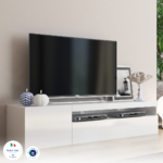 Porta tv DAIQUIRI 155 cm 1 anta battente + 1 anta a ribalta Bianco laccato lucido - immagine 5