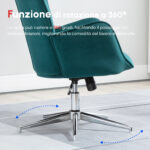 Poltrona per Ufficio e Salotto in Velluto, Girevole con Braccioli e Altezza Regolabile, Blu - immagine 6