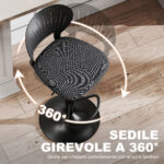 Set 2 Sgabelli da Bar Traspiranti in Tessuto Effetto Lino e Metallo con Poggiapiedi, 40,5x43x84-105 cm, Nero - immagine 5