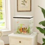 Acquario per Pesci Rossi 26L con Luci LED, Sistema di Filtraggio e Pompa d'Acqua, 38x26x38 cm, Bianco - immagine 2