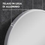 Specchio Bagno Ovale da Parete con Cornice in Alluminio, Verticale o Orizzontale, 60x90 cm, Argento - immagine 5