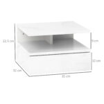 Comodino Sospeso per Camera da Letto con Cassetto e Ripiano Aperto in Legno, 35x32x22,5 cm, Bianco - immagine 3
