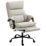 Sedia da Ufficio Massaggiante e Riscaldata, Reclinabile 135° con Poggiapiedi in Pelle PU, Grigio Chiaro