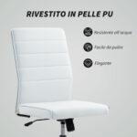 Sedia da Ufficio Ergonomica e Regolabile con Schienale Ricurvo, in Pelle PU e Acciaio, 58x53x97-107 cm, Bianco - immagine 4
