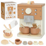Set Macchina del Caffè Giocattolo in Legno per Bambini da 3 Anni con Accessori, Marrone