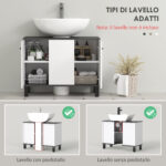 Mobile Sottolavabo Bagno con Armadietto 2 Ante e Ripiano Regolabile, 80x34x60 cm, Bianco Lucido - immagine 4
