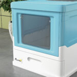 Lettiera per Gatti Chiusa con Paletta, Vassoio Estraibile e 2 Porte, 47,5x35,5x36,7cm, Azzurro - immagine 9