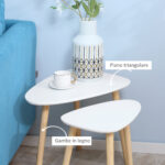 Set 2 Tavolini da Salotto Impilabili Stile Nordico con Gambe in Legno, Bianco - immagine 5