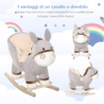 Cavallo a Dondolo per Bambini 18-36 Mesi, Cavalluccio a Dondolo a Forma di Asino con Suoni Realistici in Legno di Pioppo e Peluche, Grigio - immagine 5