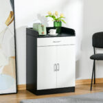 Mobiletto con Cassetto di Legno, con Ripiano Regolabile, Mobiletto da Cucina Salvaspazio, Soggiorno e Anticamera, in Legno MDF, 60x40x90cm, Bianco e Nero - immagine 2