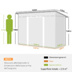 Capanno da Giardino con 2 Porte Scorrevoli e Tetto Inclinato in Lamiera d'Acciaio, 261x133x182cm, Verde - immagine 3