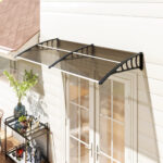 Pensilina da Esterno per Finestre e Porte, in Policarbonato e Alluminio, 2x96x27cm, Marrone - immagine 2