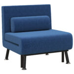 Poltrona Letto con Schienale Regolabile in 5 Posizioni, in Tessuto Effetto Lino e Acciaio, 75x70x75 cm, Blu Scuro