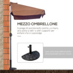 Ombrellone Semicircolare 2,3x1,3 m da Terrazza e Giardino per Parete con Manovella, Caffè - immagine 7
