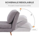 Poltrona Letto Reclinabile 2 in 1 con Seduta Extra-Large, Effetto Velluto, Grigio - immagine 5