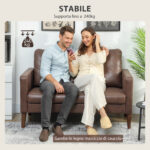 Divano 2 Posti Moderno con Rivestimento in Tessuto Effetto Pelle Traspirante e Gambe in Legno, 130x78x85 cm, Marrone Scuro - immagine 5