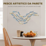 Wall Art Banco di Pesci in Metallo con Viti Incluse, 99,7x3,8x50,2 cm, Oro e Blu - immagine 4