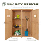 Casetta da Giardino Legno con Porta Doppia, Mensole e Finestre, 127,5x50x164cm - immagine 4