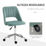 Sedia da Ufficio Ergonomica ad Altezza Regolabilein Tessuto Vellutato, 49x60x79-91 cm, Verde Petrolio - immagine 3