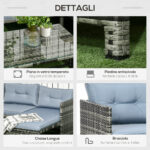 Salotto da Giardino con Divanetto, Chaise Longue e Tavolino in Rattan PE con Cuscini, Grigio - immagine 6
