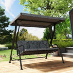 Dondolo da Giardino per 3 Persone con Tettuccio Regolabile e Cuscini, 2x120x170cm, Nero - immagine 8