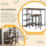 Set Tavolo Alto con 2 Sgabelli e Scaffale Stile Industriale in Metallo e Legno, Arredamento Moderno Bar e Cucina, Marrone Rustico - immagine 4