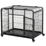 Kennel Gabbia per Cani Pieghevole Doppia Porta con Blocco 4 Ruote con Freno e Fondo Rimovibile, 109,5x71x78cm