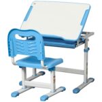 Banco Scuola per Bambini 6-12 Anni con Sedia Regolabile, Cassetto e Piano Inclinabile, 66x47x52-77 cm, Blu