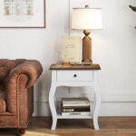 Comodino con Cassetto e Ripiano Aperto in Stile Francese in Legno, 45x35x55 cm, Bianco e Rovere - immagine 6