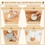 Set Macchina del Caffè Giocattolo in Legno per Bambini da 3 Anni con Accessori, Marrone - immagine 4
