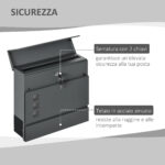 Cassetta Postale in Acciaio Zincato con 3 Fessure e 2 Chiavi di Sicurezza, 37x10,5x37 cm, Grigio - immagine 4