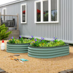 Set di 2 Aiuole Rialzate in Metallo Galvanizzato con Bordo in Gomma e Design Modulare, 135x90x30 cm Verde - immagine 2