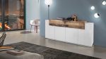 Credenza CORO 200 cm 4 ante battenti + 1 anta a ribalta Bianco laccato lucido / Acero Pereira