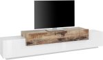 Porta tv CORO 240 cm 3 ante a ribalta Bianco laccato lucido / Acero Pereira - immagine 2