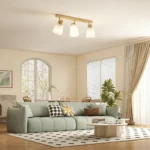 Lampadario da Soffitto con 3 Punti Luce Regolabili a 90° e Attacchi E27, Colore Legno - immagine 3