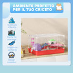 Gabbia per Criceti a 2 Livelli in Metallo e PP con Casetta, Serbatoio dell'acqua e Ruota, 47x30x27 cm - immagine 7